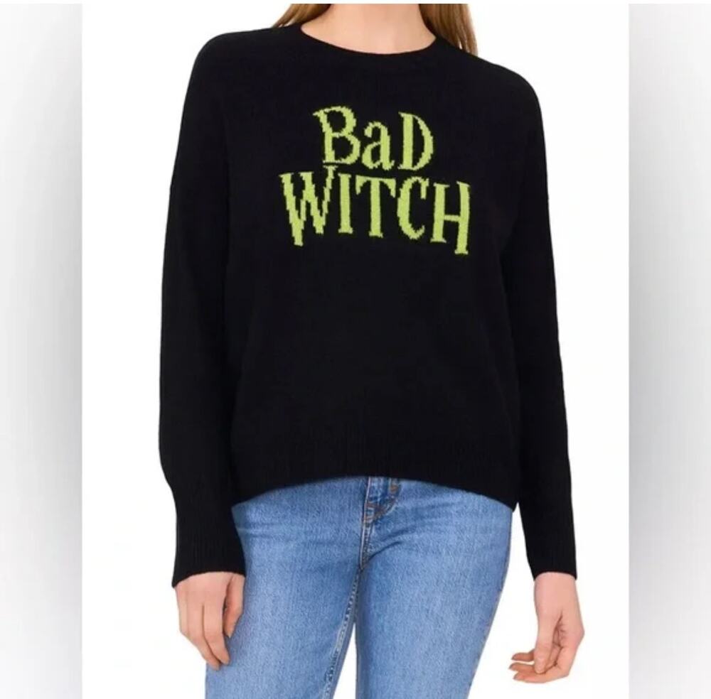 Vince Camuto Bad Witch Sweater Crew Neck Long Sleeves Knit Black Womens Large